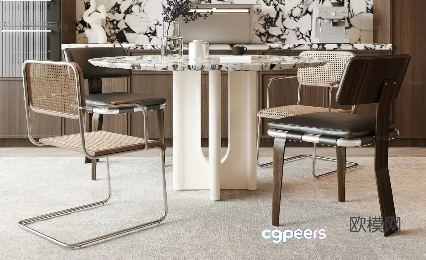 Minimalist dining table and chair combination 3D model