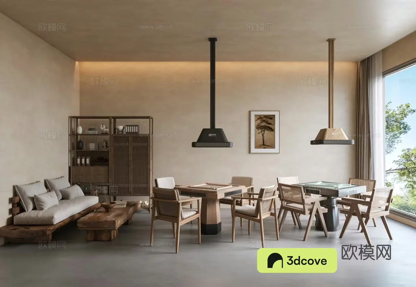 Wasabi Chess and Card Room Mahjong Room New Chinese Mahjong Room Mahjong Table and Chair Mahjong Smoking Light New Chinese 3D Model