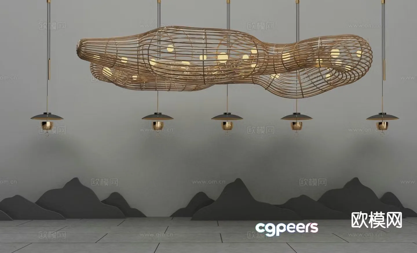 New Chinese style decorative lamp lobby lamp 3d model