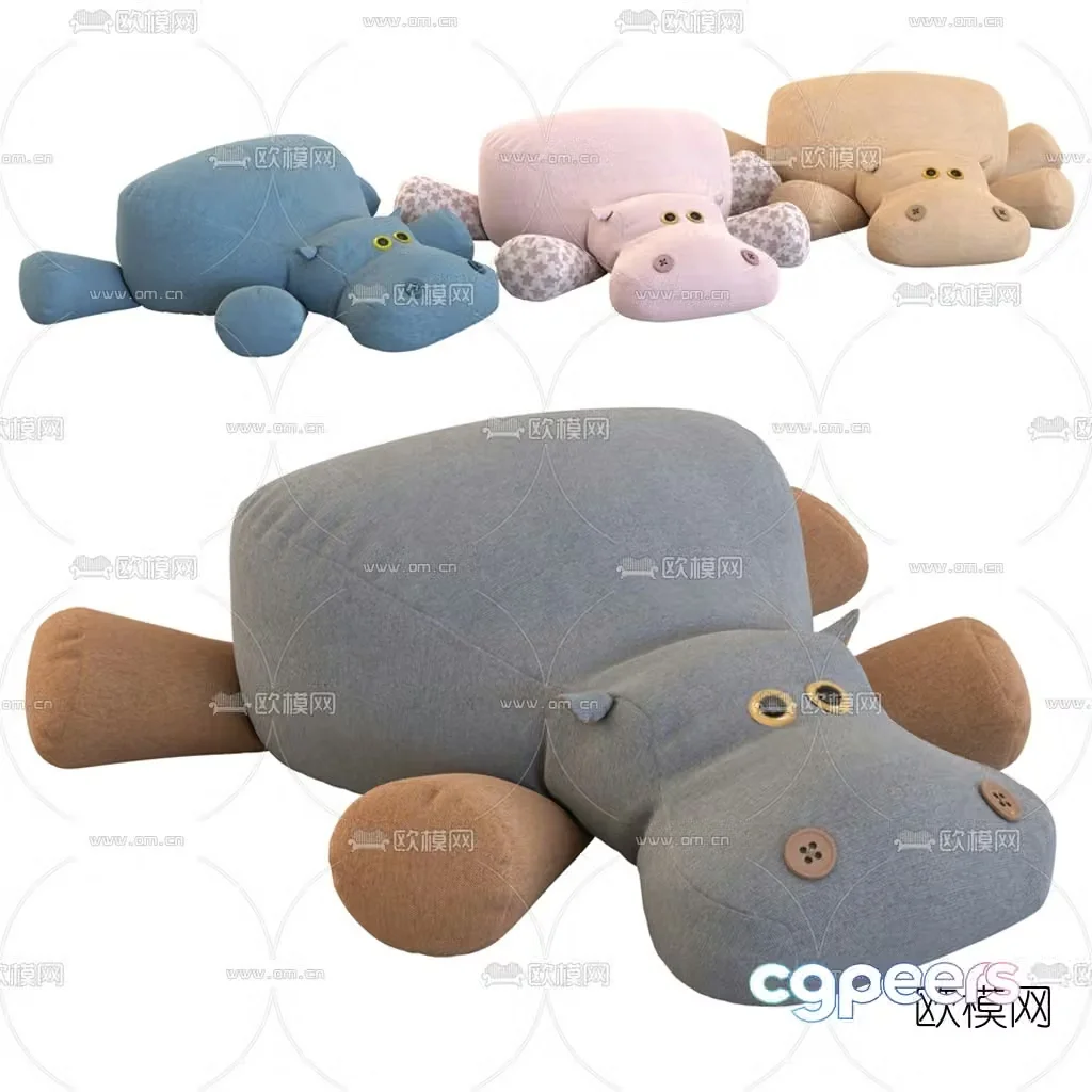 Modern hippopotamus ragdoll figurine toy 3d model