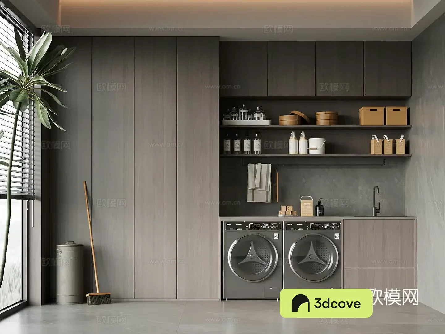 Modern laundry room washing machine cabinet