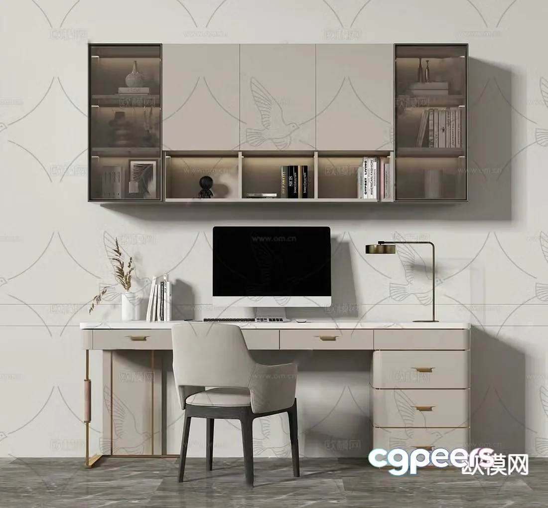 Modern desk chair wall mounted bookcase 3d model