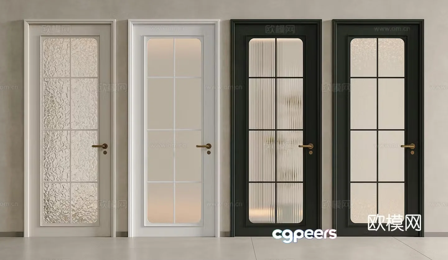 French glass single-open door glass door frosted glass door Changhong glass door French carved glass 3D model