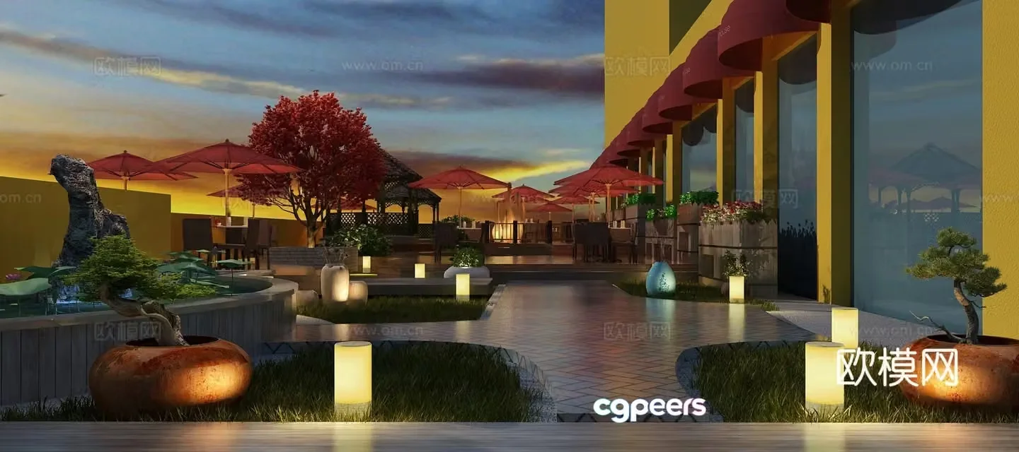 New Chinese style roof garden 3d model