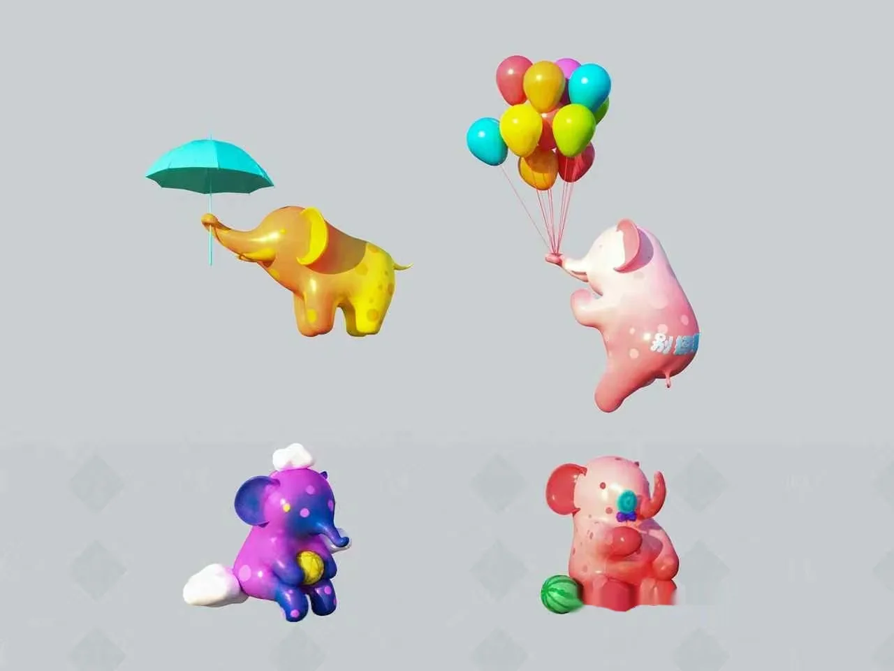 Elephant-Shaped Balloons 3D Model – 10003 – VRAY Render