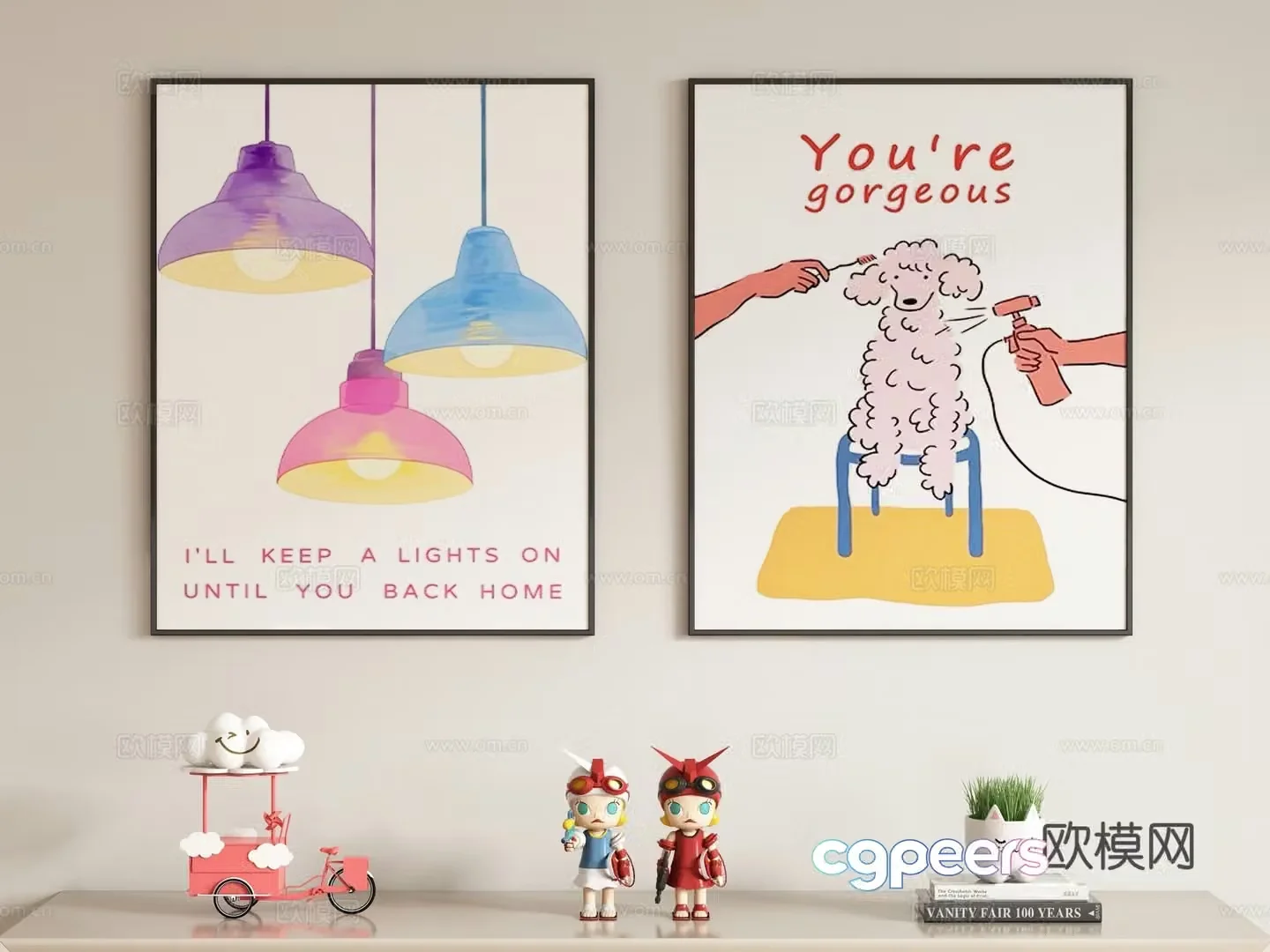 Creamy style children’s decorative painting hanging painting 3d model
