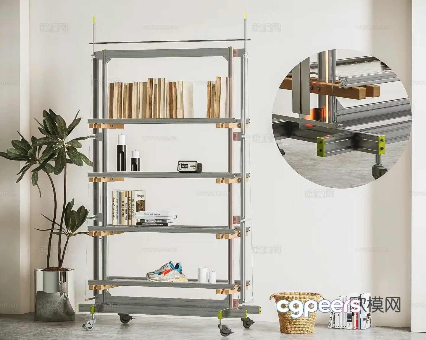 Modern bookshelf storage rack 3d model