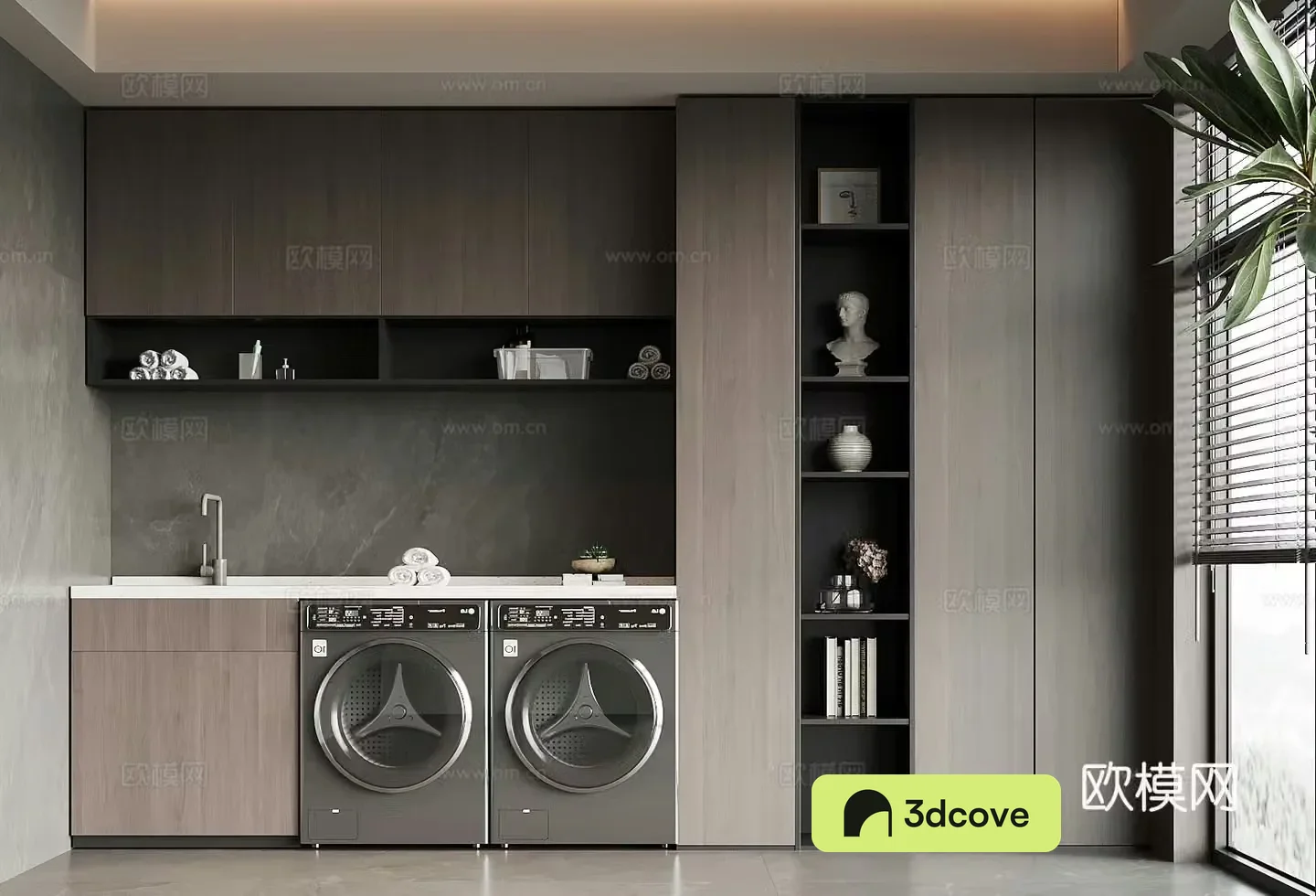 Modern laundry room washing machine cabinet
