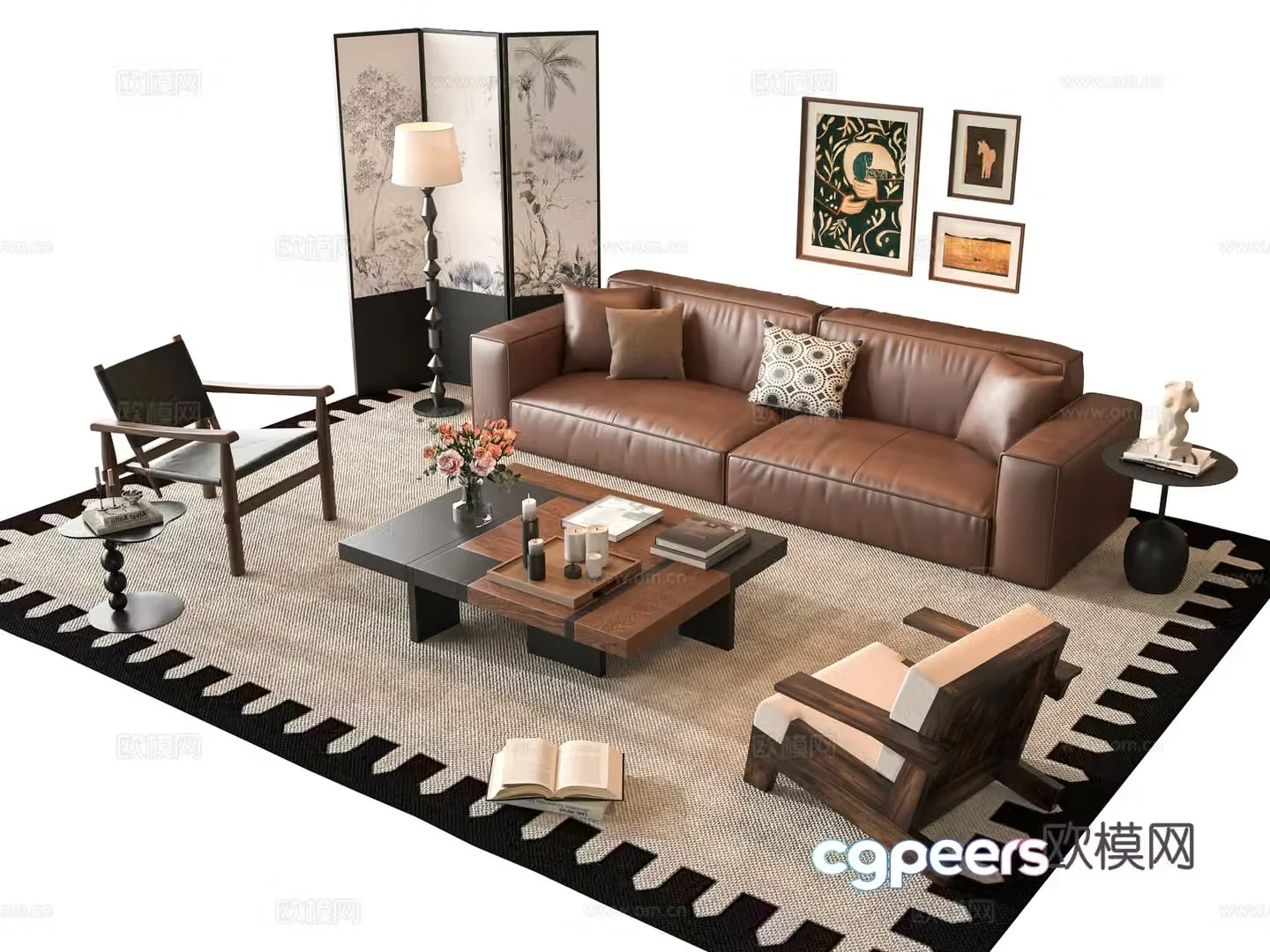 French sofa combination 3D model