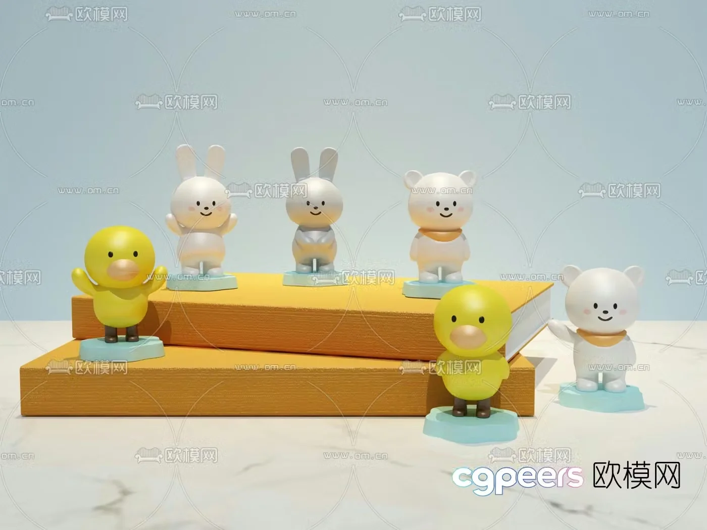 Modern little yellow duck rabbit hand figure 3d model