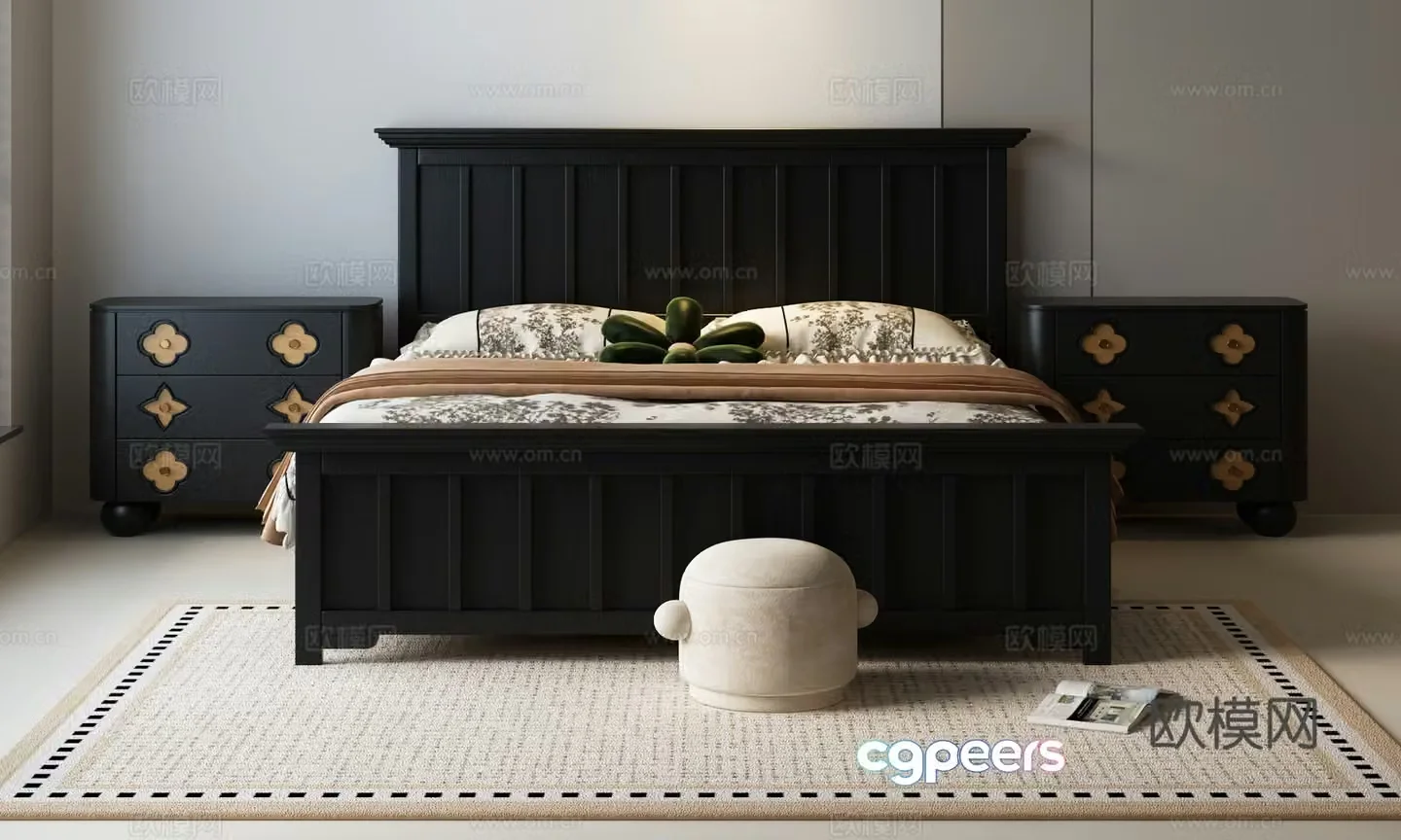 French retro double bed American retro double bed French retro bed nightstand French ancient bed 3D model