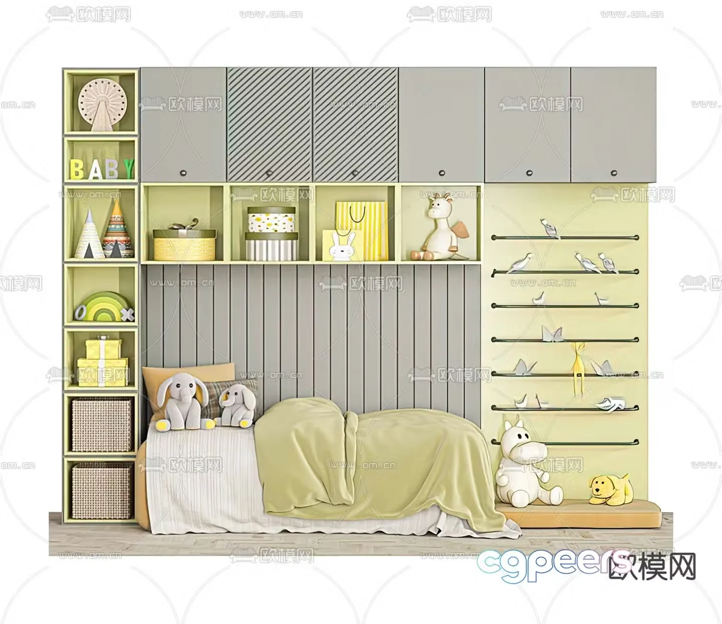 Modern all-in-one children’s bed 3d model