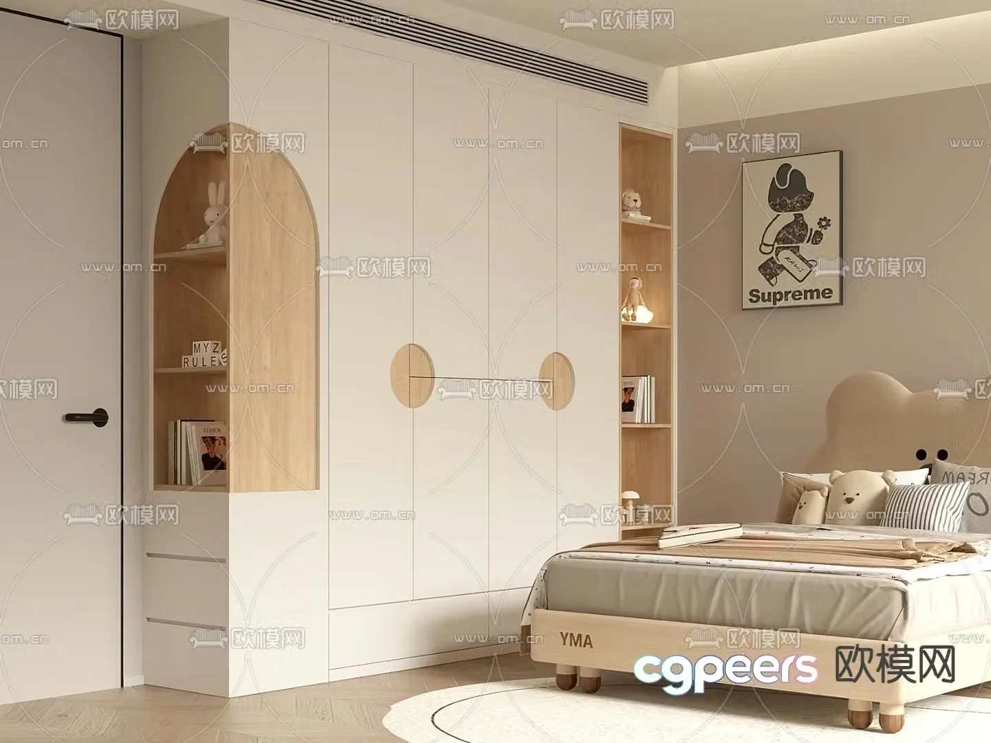 Cream style wardrobe children’s wardrobe 3d model