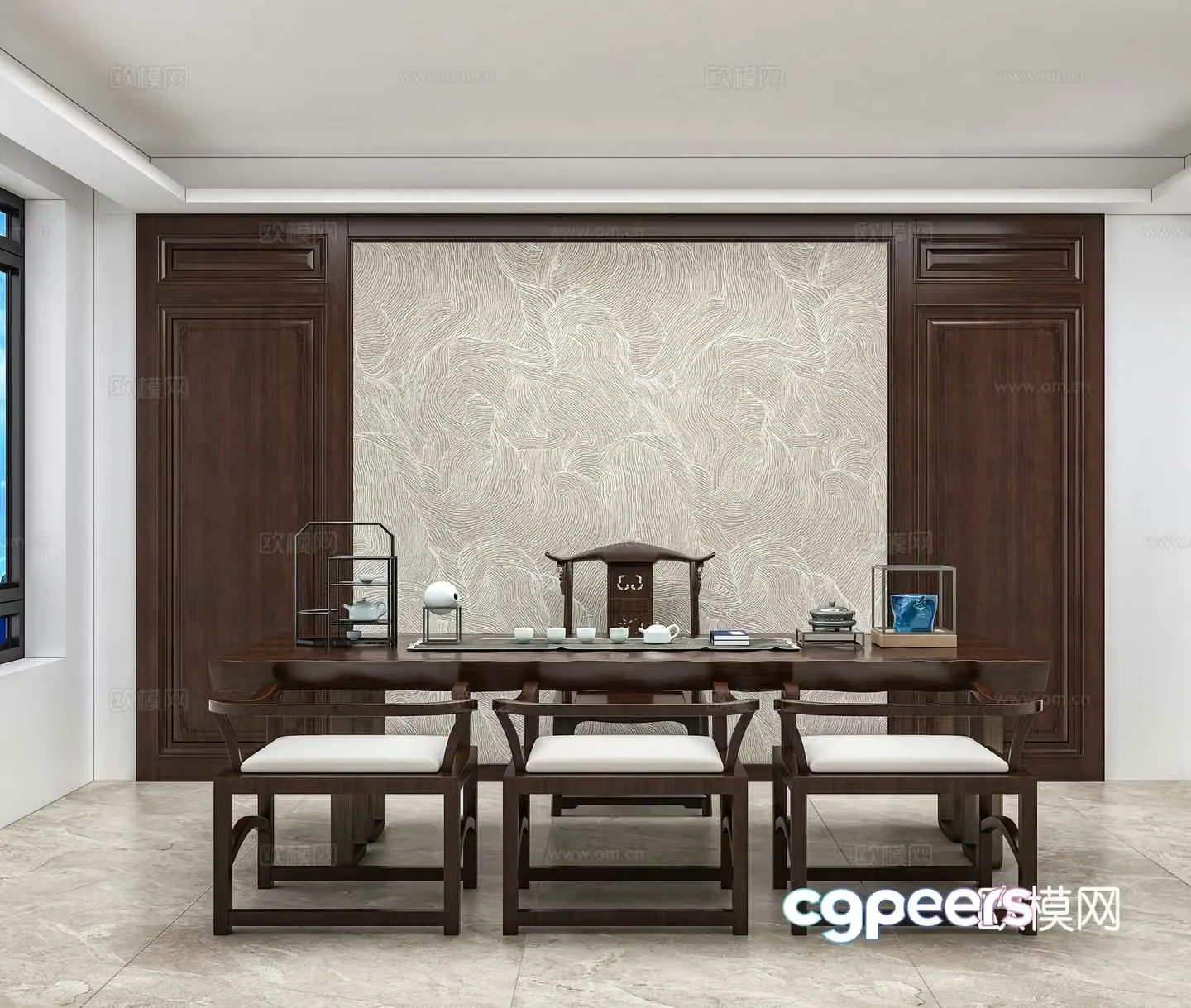Chinese tea room background wall 3d model