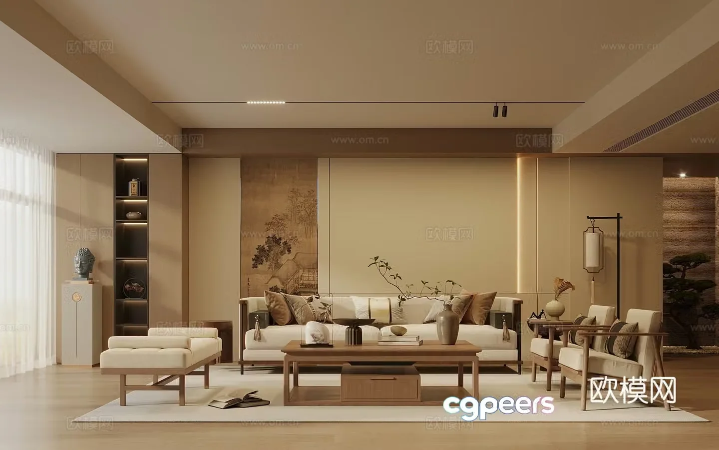 Song’s new stroke living room sofa coffee table combination sofa background wall leisure chair coffee table 3D model