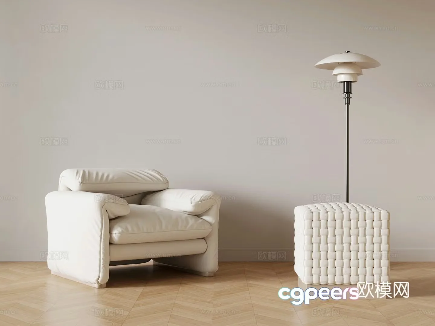 Modern cream style single sofa casual sofa sofa stool stool 3d model