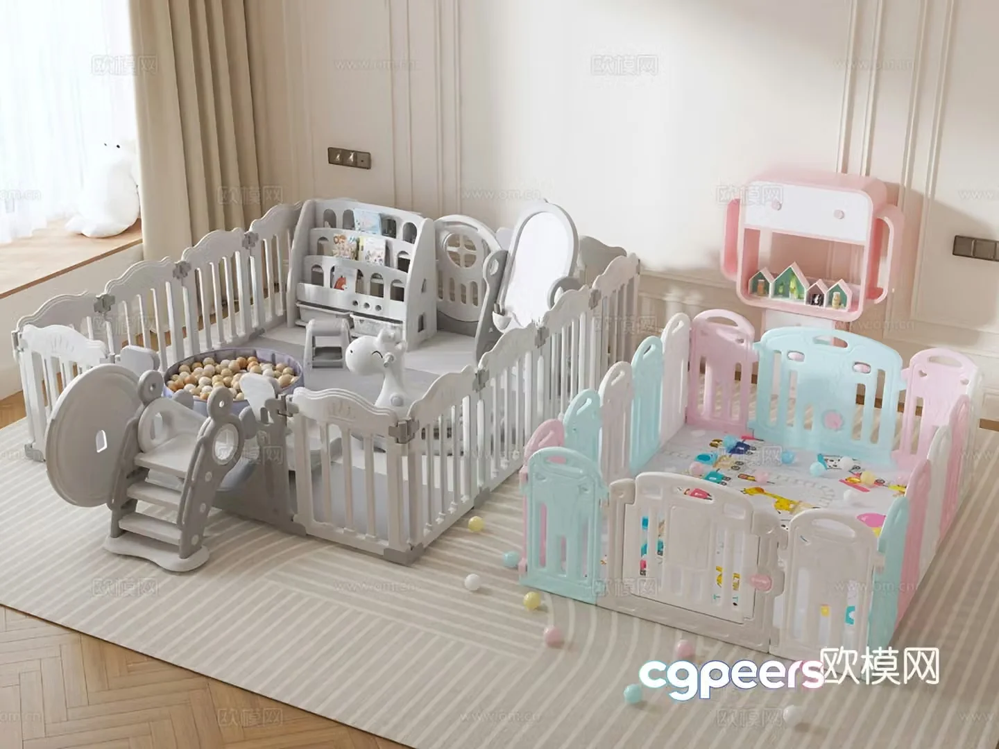 Modern children’s entertainment room children’s fence anti-collision guardrail 3D model
