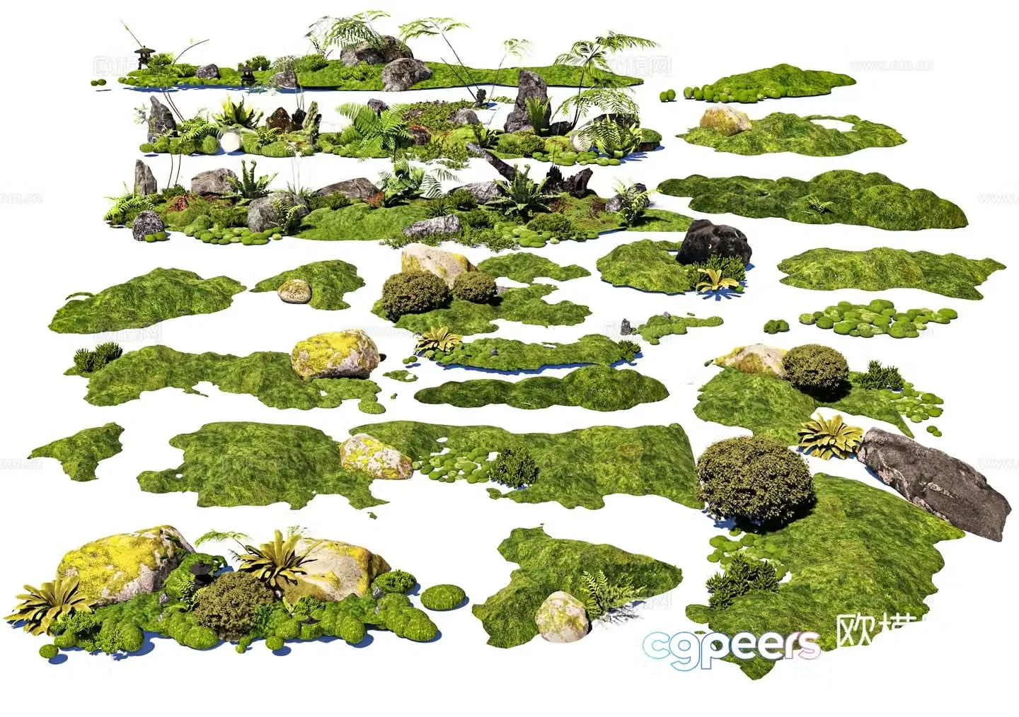 New Chinese style modern micro-terrain courtyard sketch micro-terrain moss landscape stone landscape 3d model