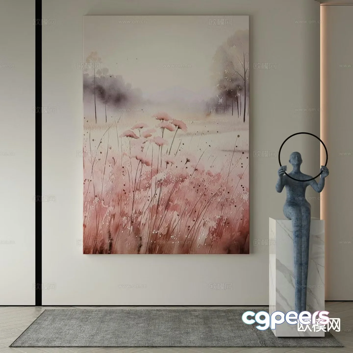 Modern decorative painting flower hanging painting 3d model