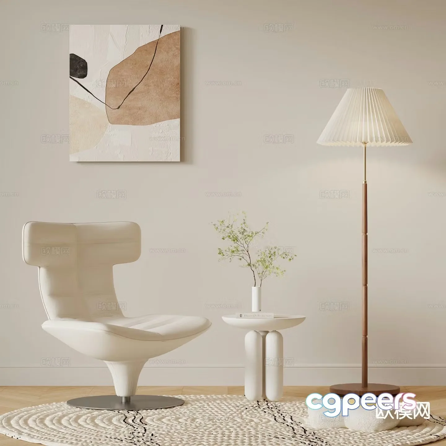 Cream style chair leisure chair 3d model