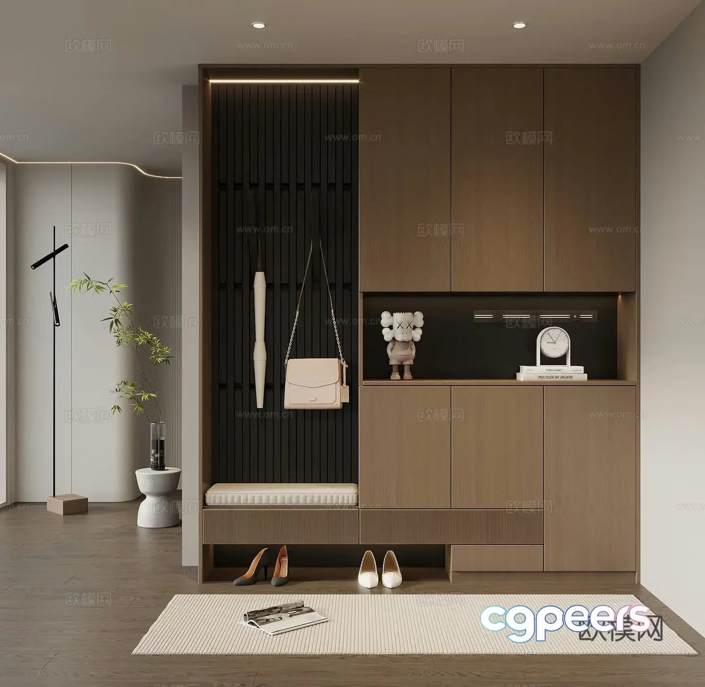 Italian minimalist porch cabinet door-entry shoe cabinet porch background 3D model