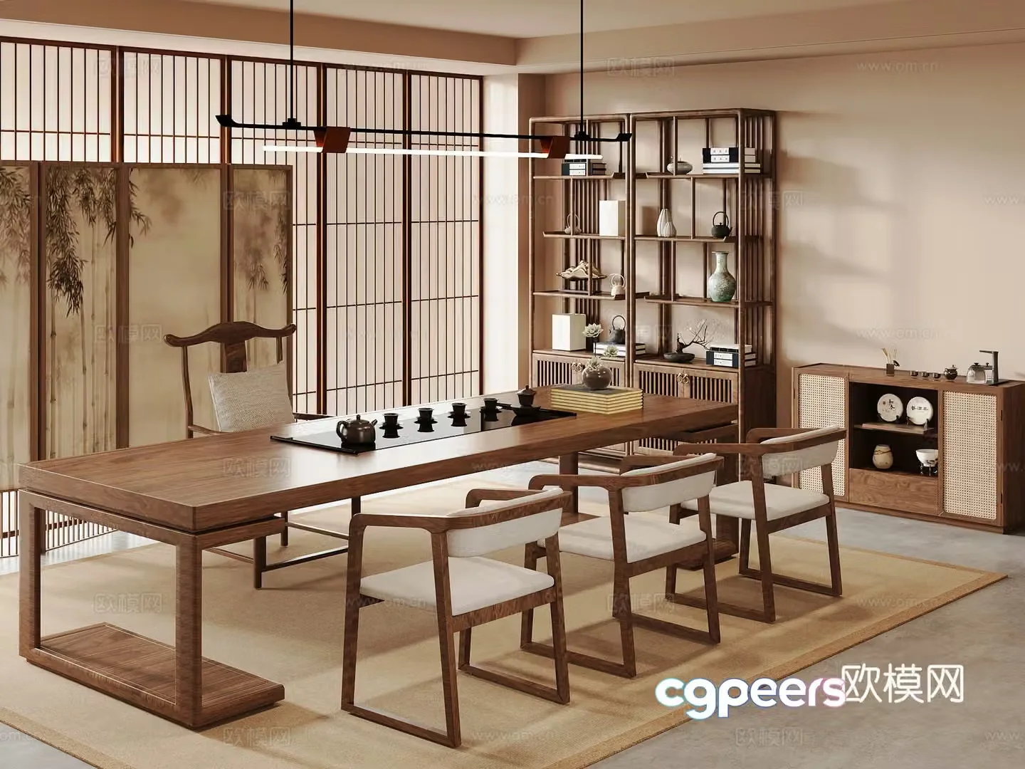 Middle-aged tea cabinet screen Bogu rack 3D model