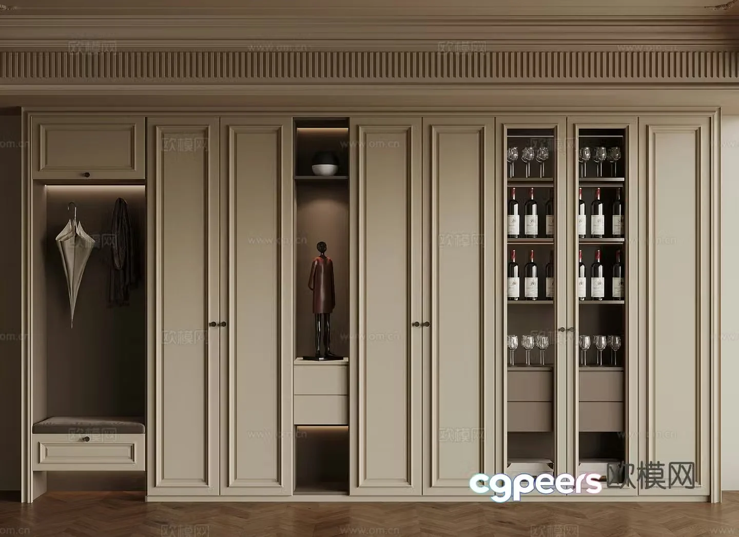 Wine cabinet French cream-style wine cabinet sideboard.3d model