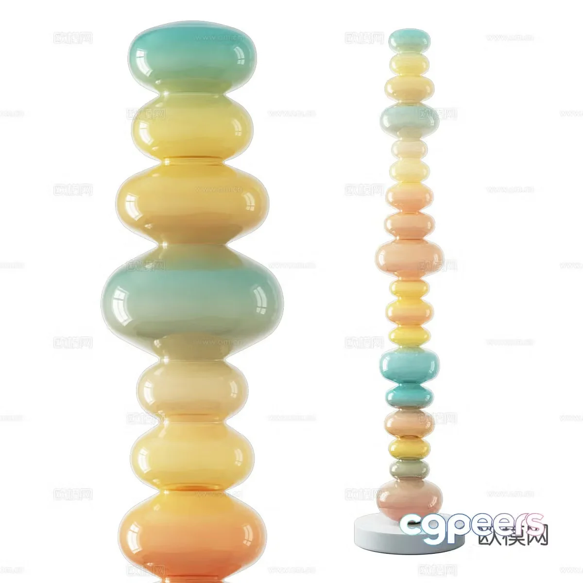 Modern cream style colored glass tandem floor lamp 3d model