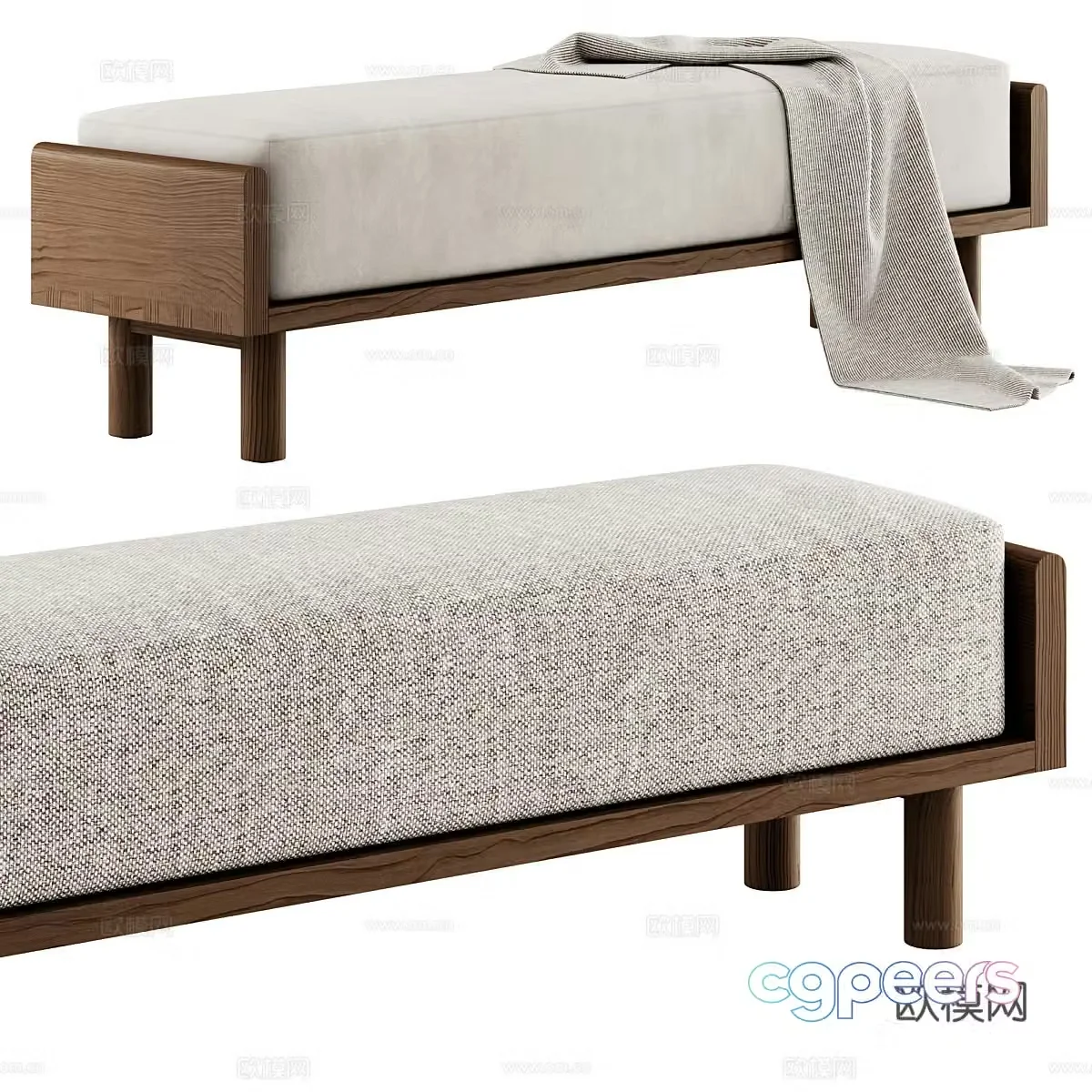 Middle-aged sofa stool fabric sofa stool tail bed stool shoe change stool low stool footstool bench 3D model
