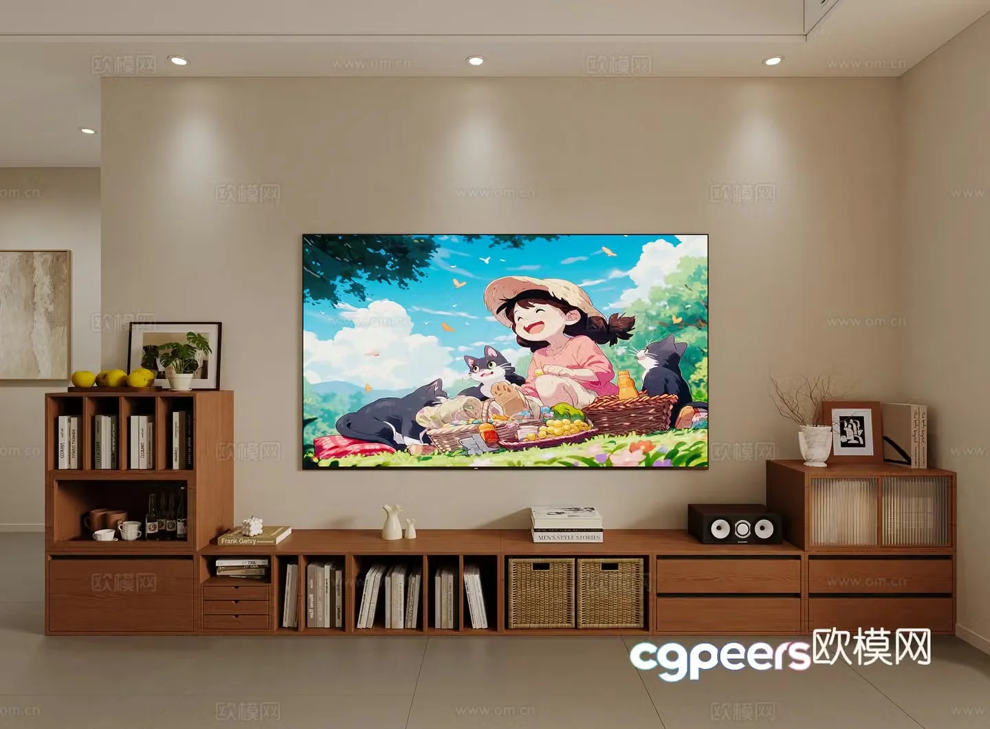 Middle style combination TV cabinet 3D model