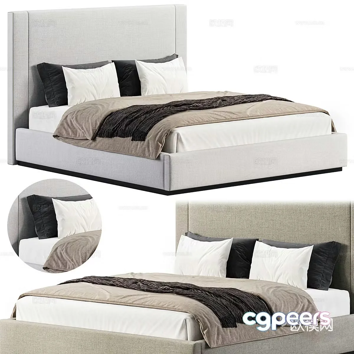New Chinese style fabric double bed 3D model
