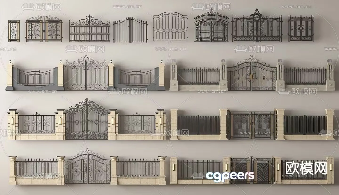 French wrought iron gate villa gate courtyard gate 3d model