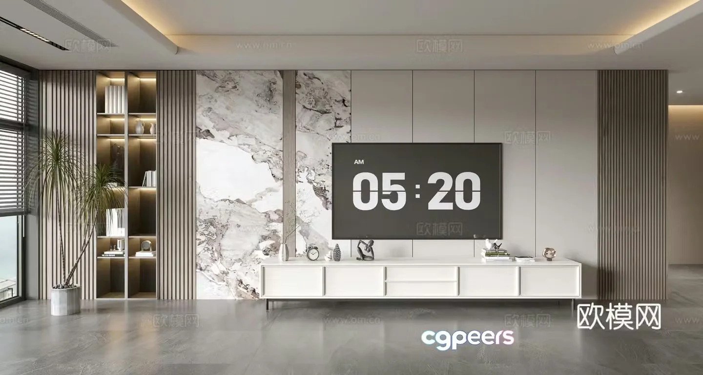 Modern simple living room light luxury TV background wall TV set full wall TV cabinet TV cabinet combination 3D model