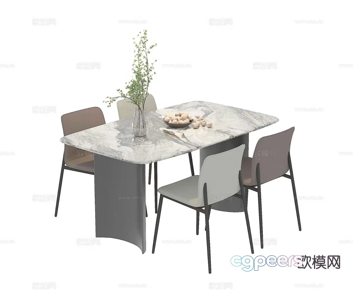 Modern dining table and chairs 3d model