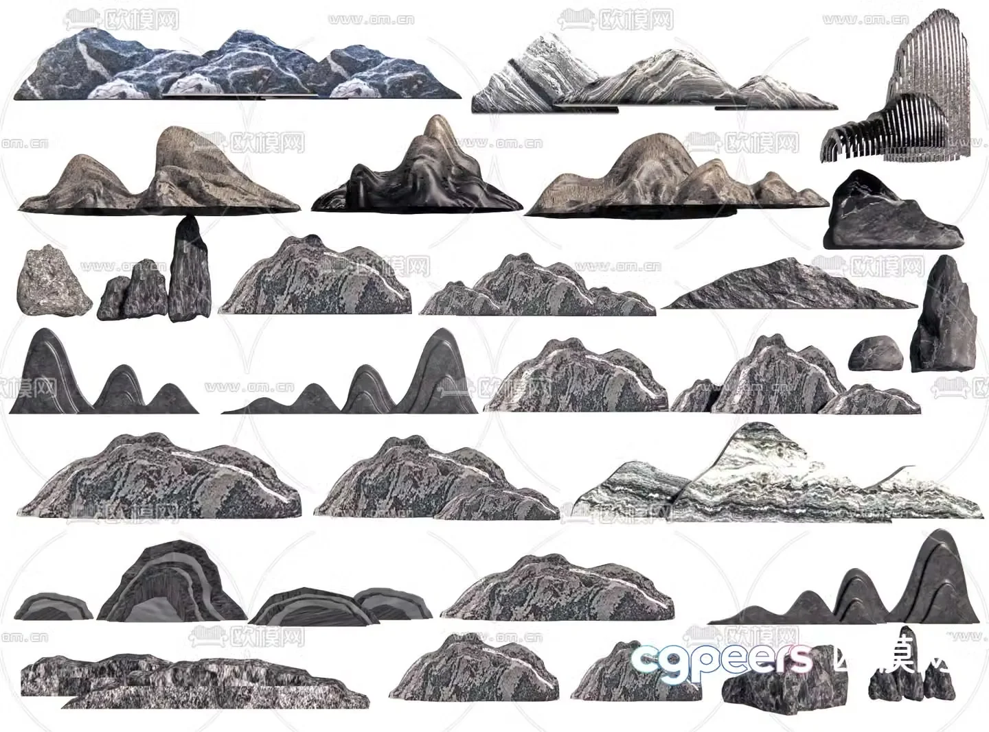 Landscape stone Xuelang stone rockery stone Taishan stone 3D model