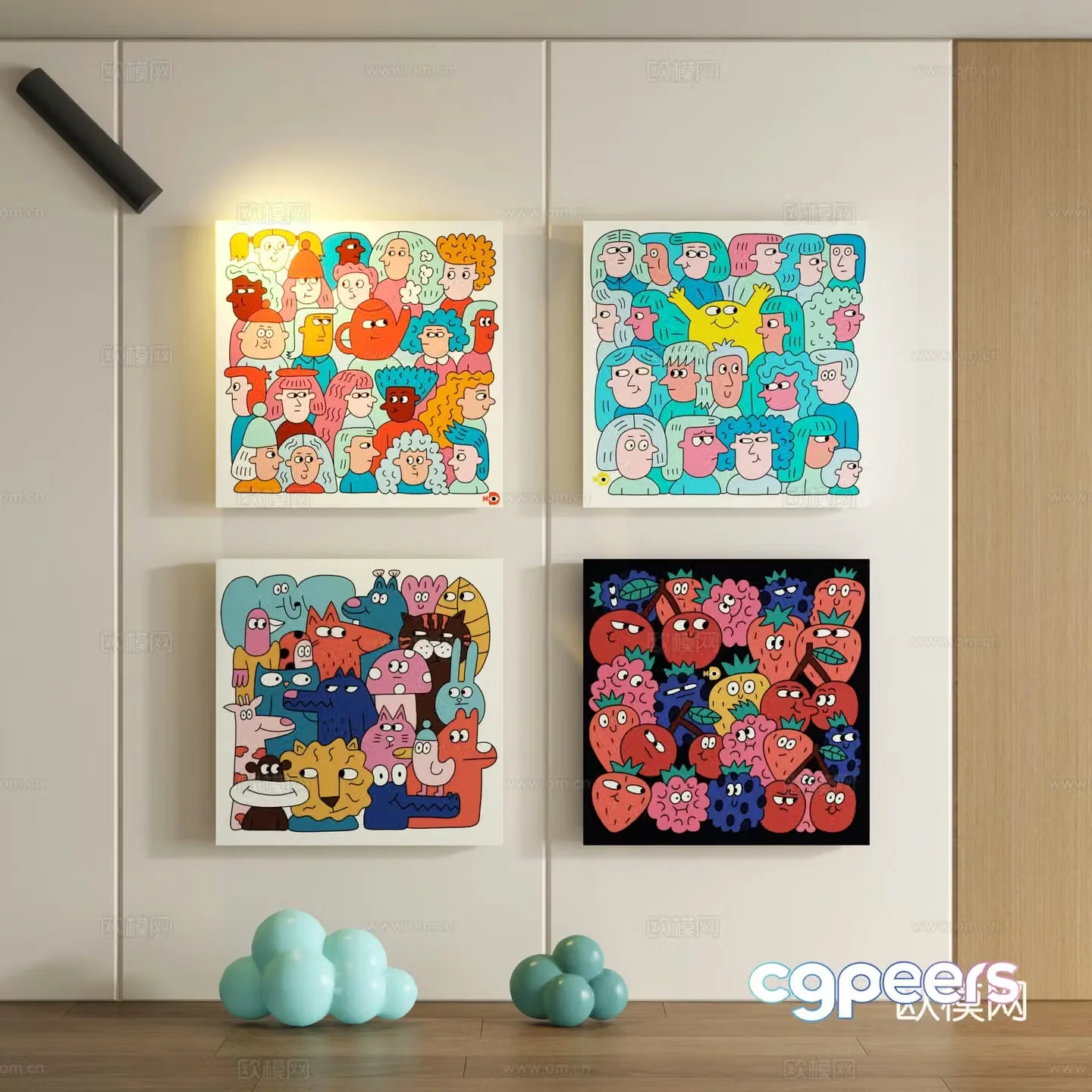 Modern children cartoon doodle decorative painting 3d model