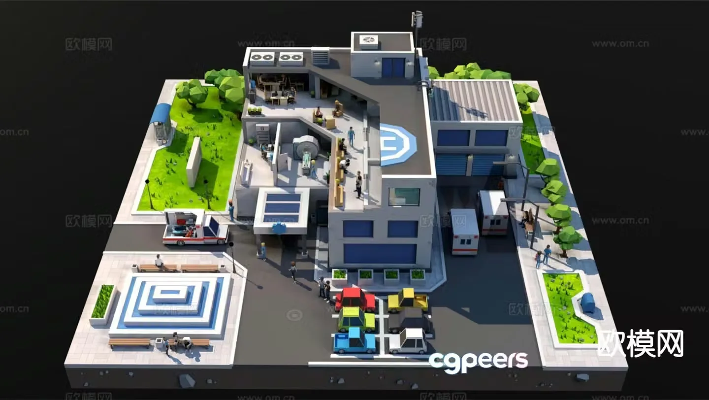 Cartoon hospital toys hospital aerial view 3d model