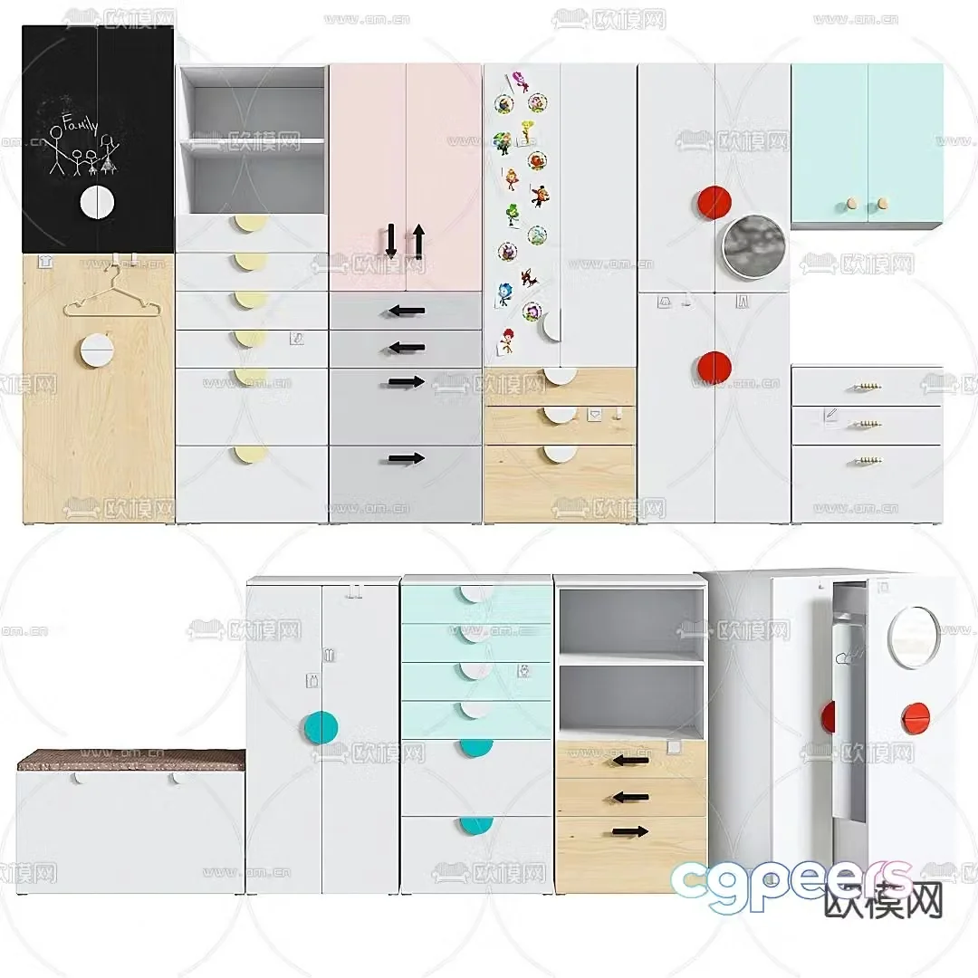 Modern solid wood children’s cabinet 3d model