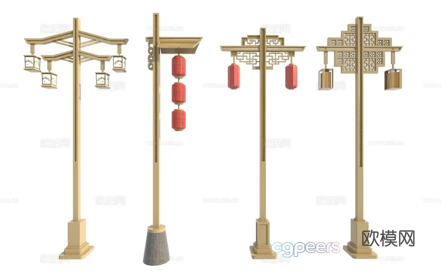Modern new Chinese landscape lights_New Chinese street lights_Copper lamp_New rural street lights_Rural revitalization street light 3D model