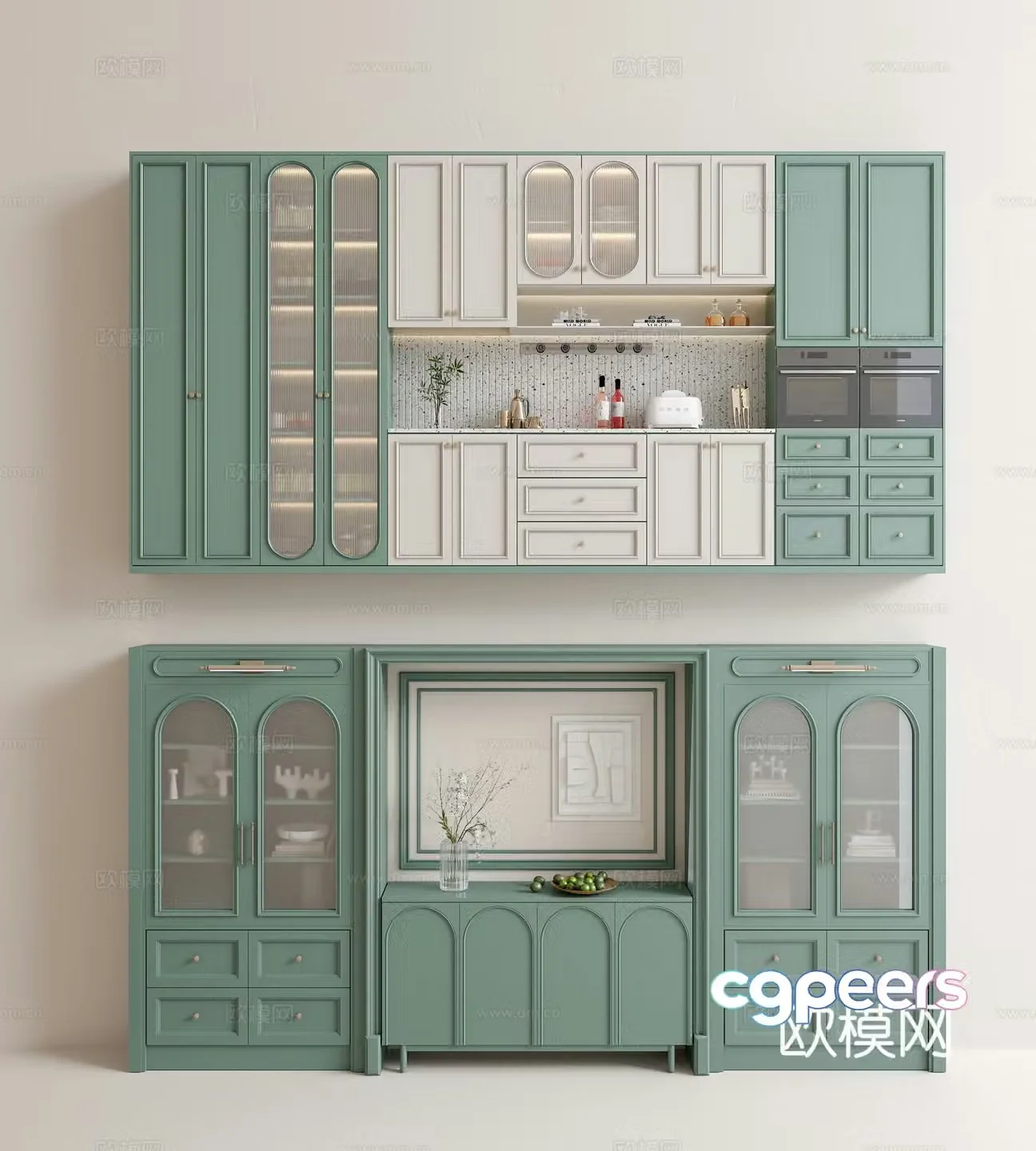 French retro sideboard wine cabinet meal preparation sideboard 3D model