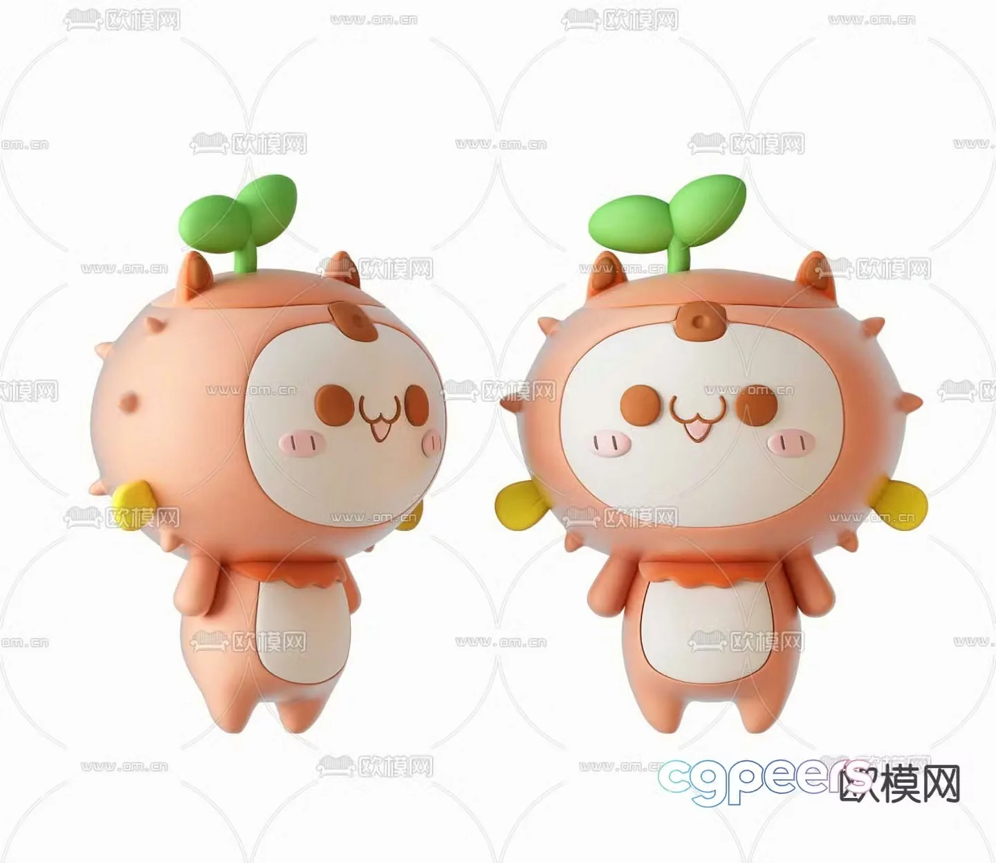 Modern long grass face dumpling doll hand figure 3D model