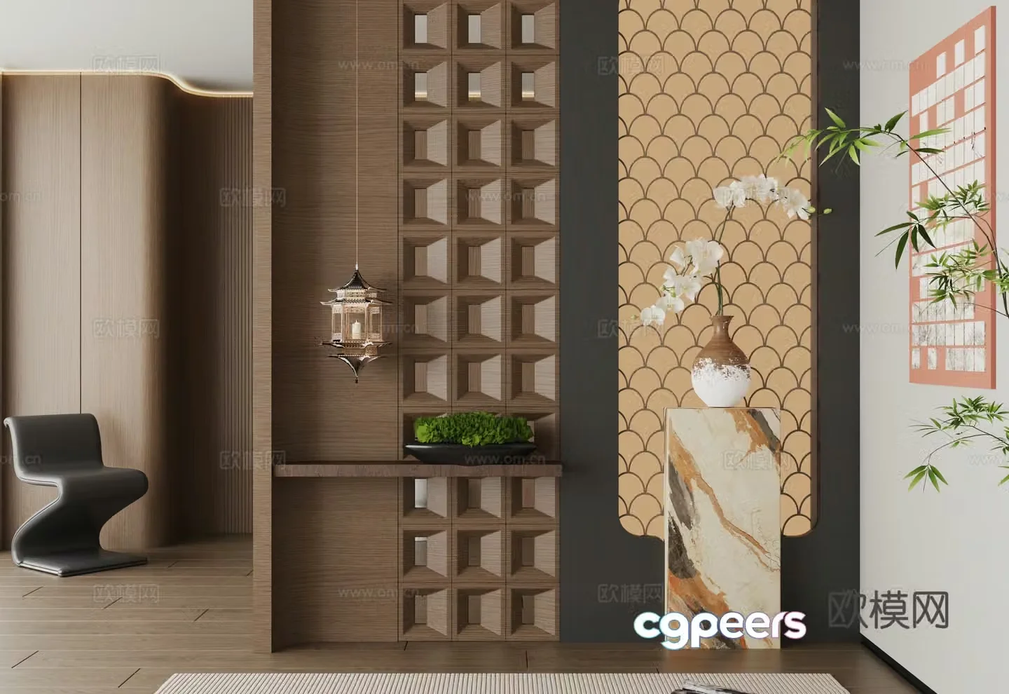 New Chinese style entrance partition Decorative entrance 3D model