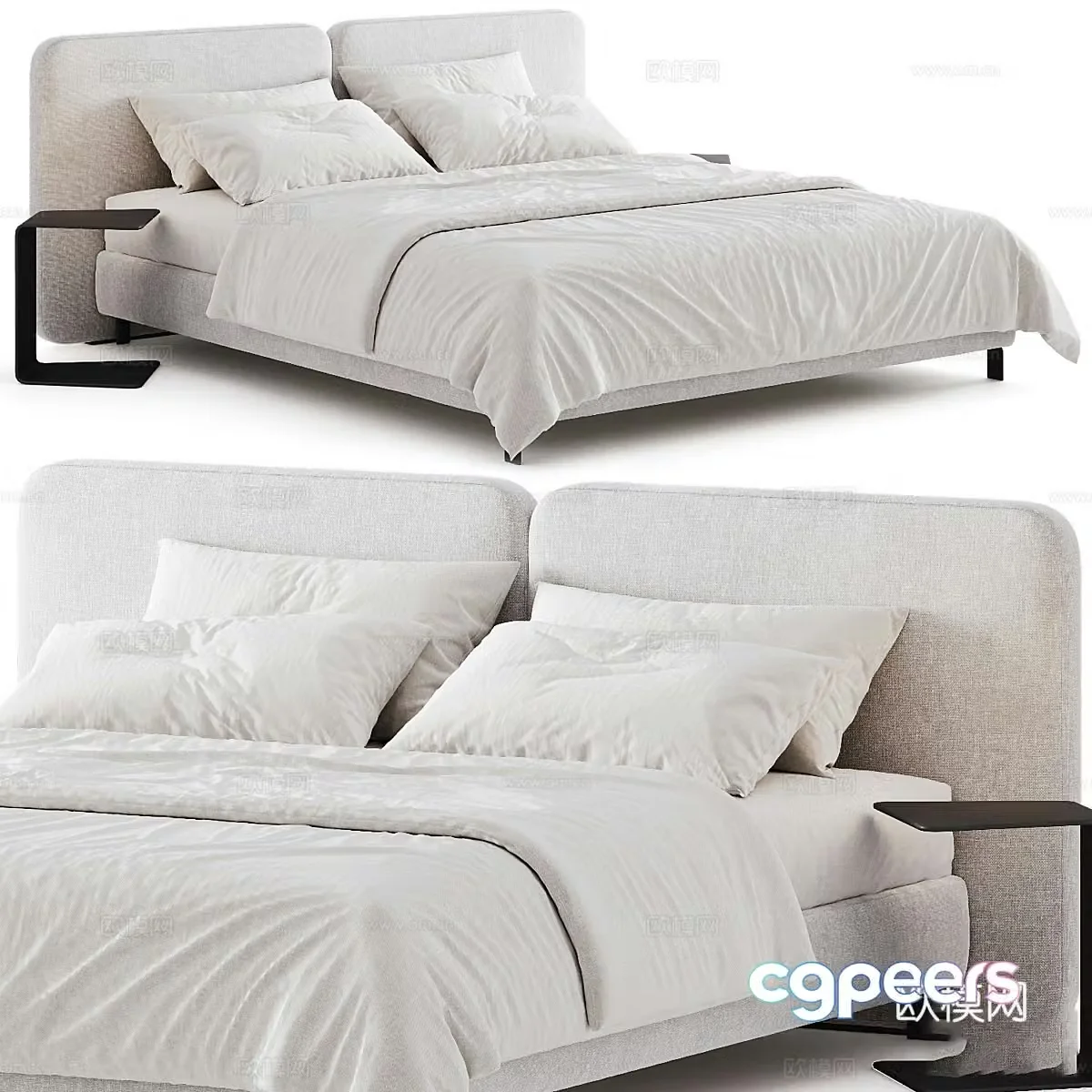 Modern cream style fabric double bed 3d model