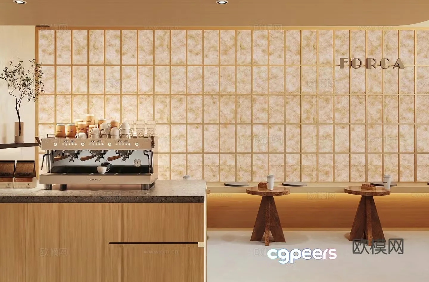Log wood style milk tea shop 3d model