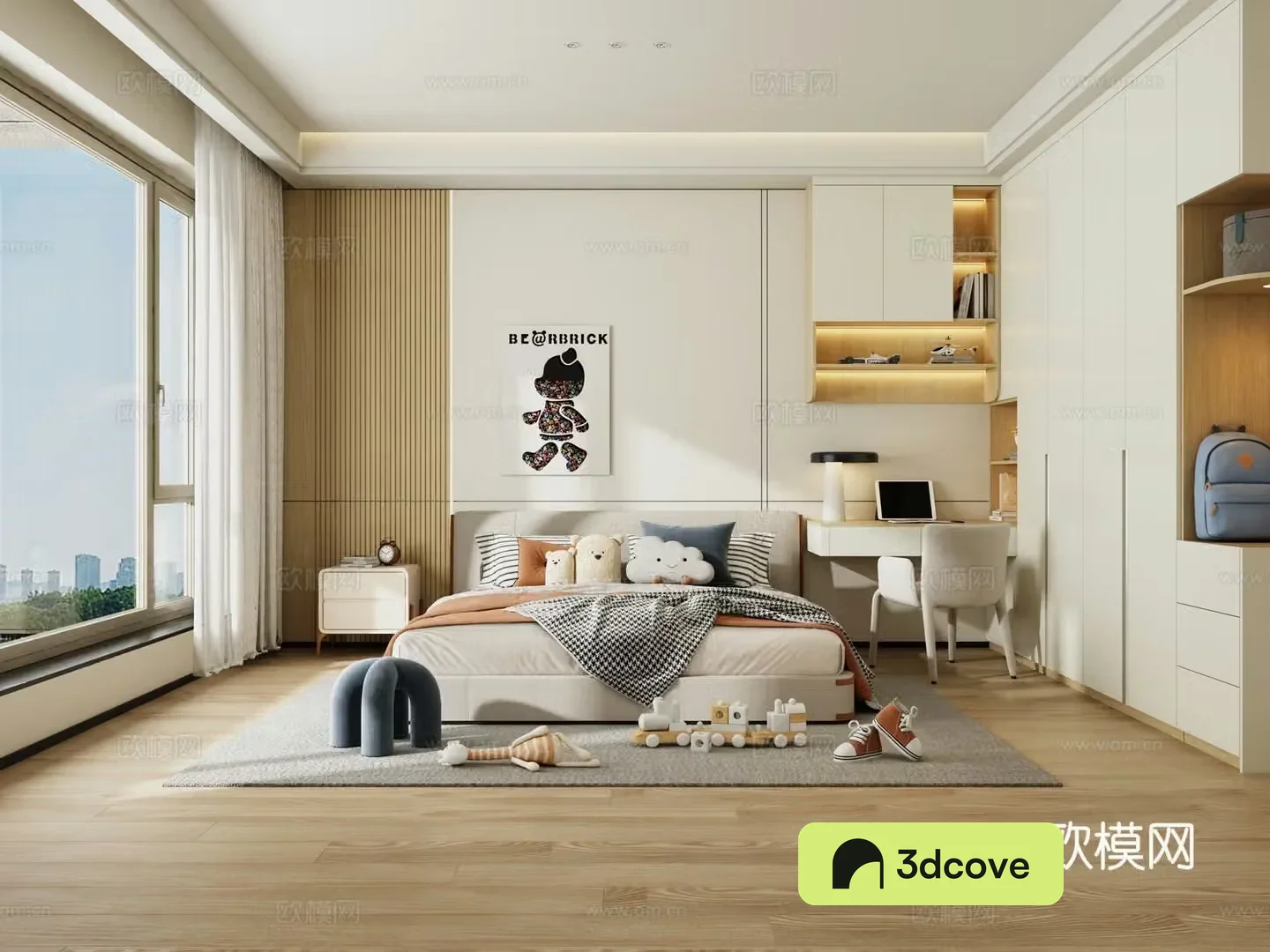 Light luxury bedroom modern bedroom children’s room wardrobe bookcase integrated cabinet children’s bed