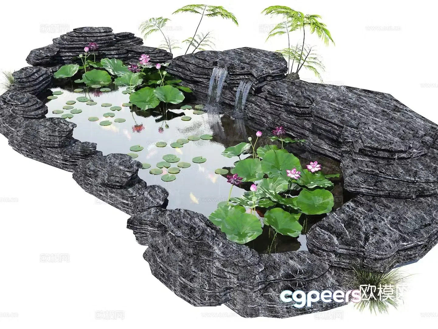 Modern ecological fish pond pool lotus pond ornamental koi pond rockery stacked waterfall waterfall 3D model