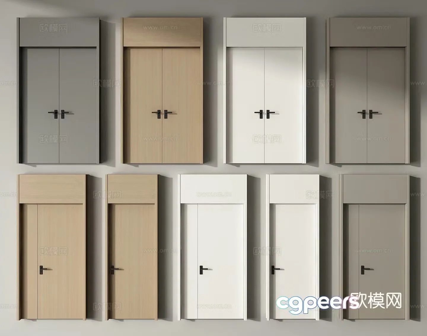 Modern double door single door double door double door 3d model
