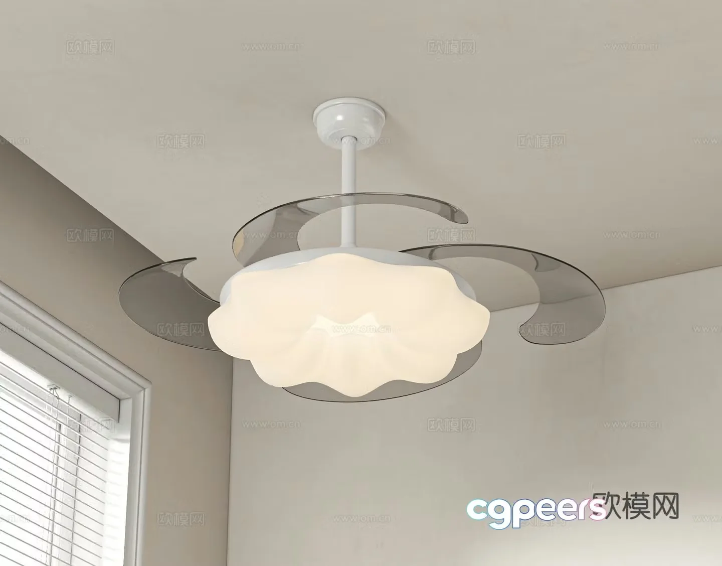 Cream style ceiling fan lamp fan lamp 3d model