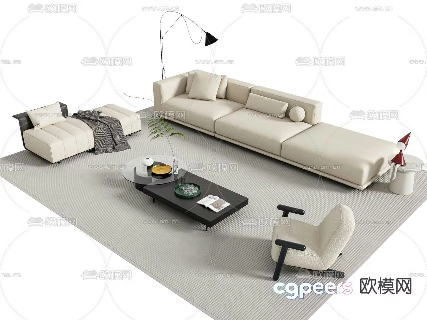 Modular sofa leather sofa 3d model