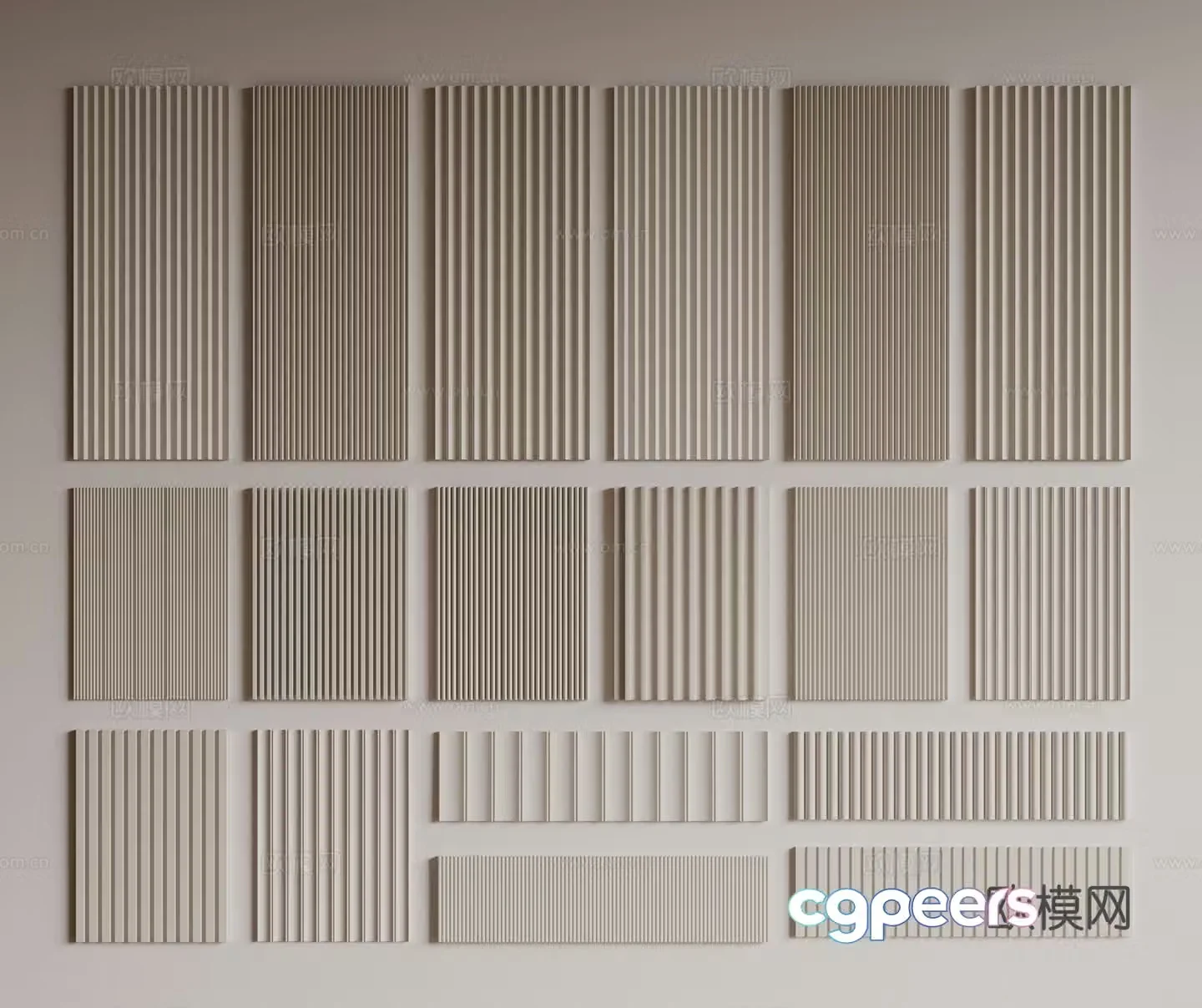 Modern Great Wall Board Grille Board Wall Board Wooden Veneer Lines Background Wall Wavy Board Wall Decoration 3D Model